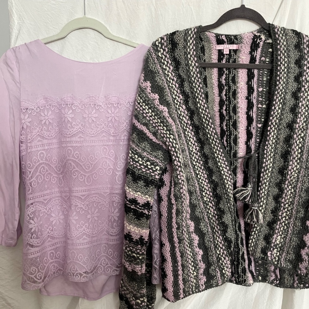 Vintage Calypso St. Barth Sweater & Matching Silky Annabella Blouse. sz L